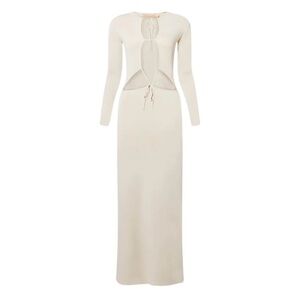 Aya Muse Tie Neck Long Dress in beige XS